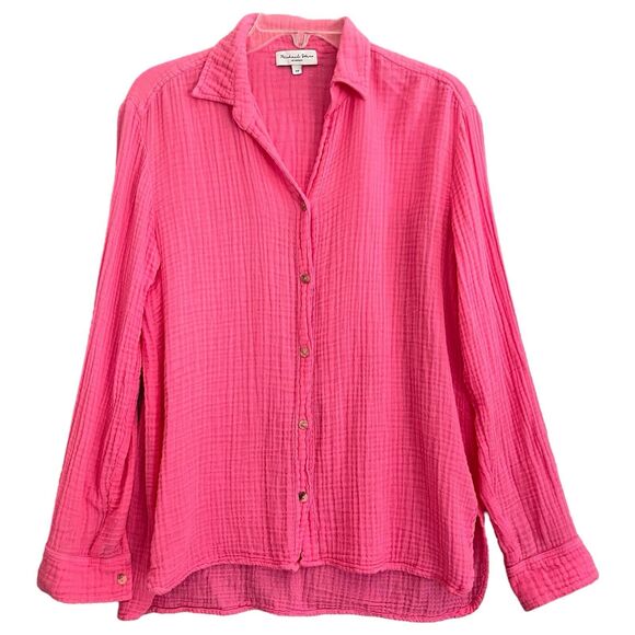 Michael Stars Leo Gauze Top XS Bubble Gum Pink Cotton Oversized Button Up Shirt - Picture 1 of 9